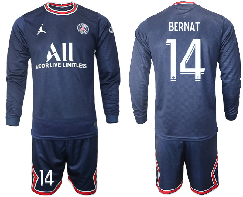 Men 2021-2022 Club Paris St German home blue Long Sleeve #14 Soccer Jersey